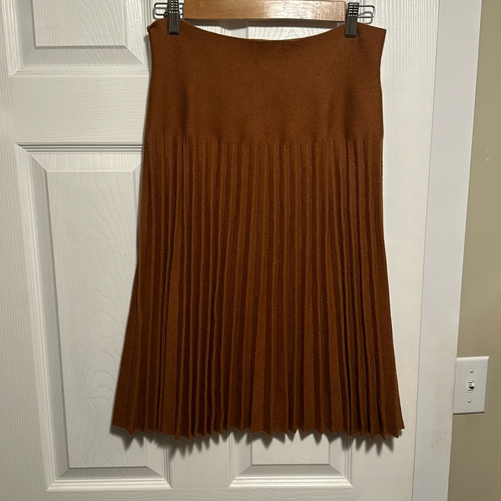 Pleated Knitted Midi Skirt Dark Caramel Brown Medium (But Tagged Large)